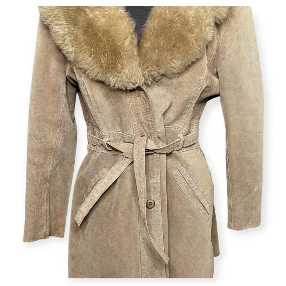Vintage 70s Tan Faux Leather & Faux Fur Jacket Si… - image 3
